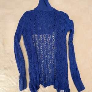 Open-Knit Cobalt Blue Turtleneck Sweater